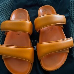 Orange Gia Borghini Double-Strap Slide Sandals